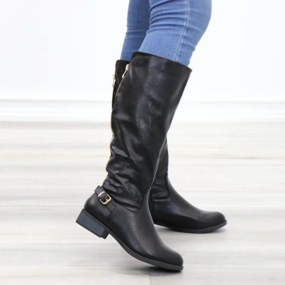 Rider Chick Mid Calf Boots Gold Buckle & Zipper - Picture 3 of 14